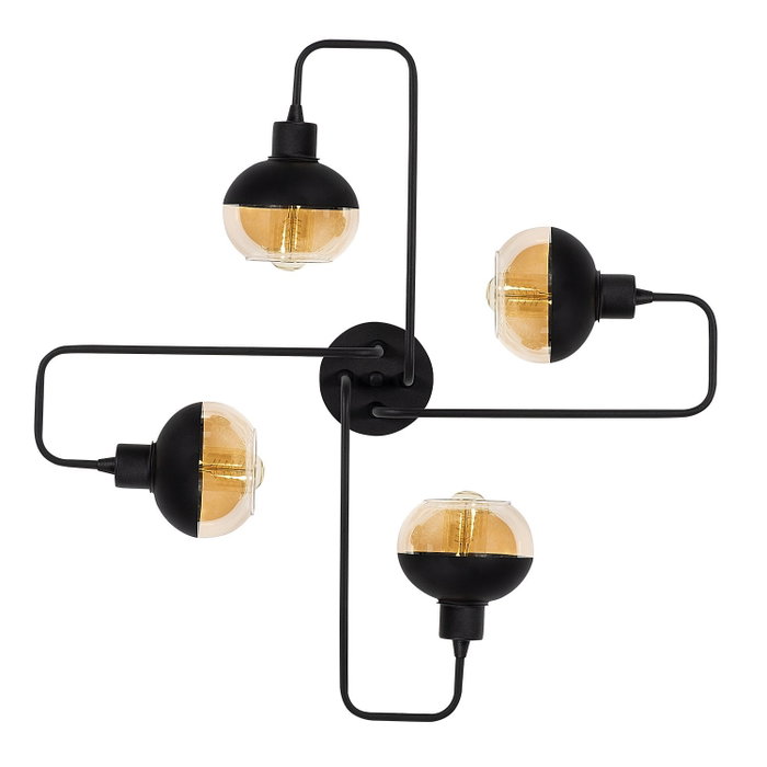 Opviq Araña Industrial N-371, Lámpara de Techo Negra con Tapa de Cristal, Ø 72 cm x 22 cm, Casquillo 4xE27